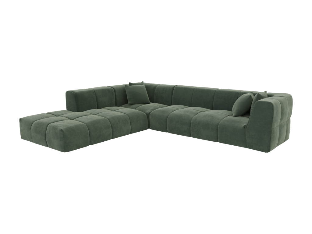 Domopure ULKR80485 Large Left-Facing Corner Sofa in Green Corduroy