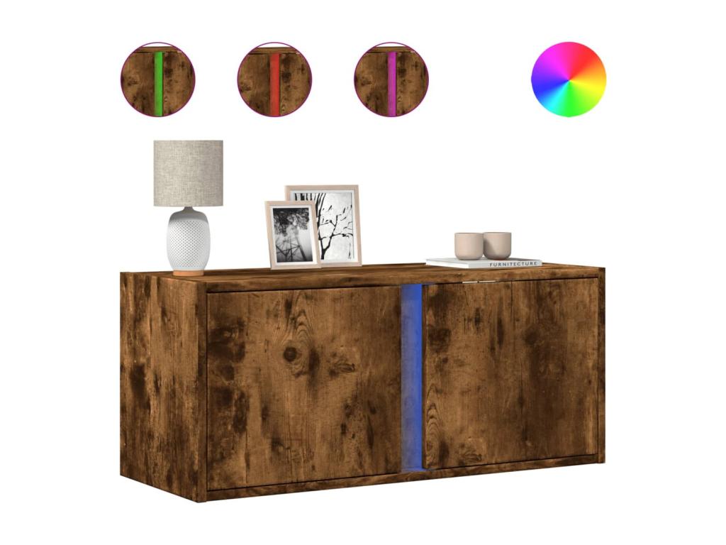 Wall-mounted TV unit with LED high-decoration, smoked oak, 80x31x35 cm, OYFE40087