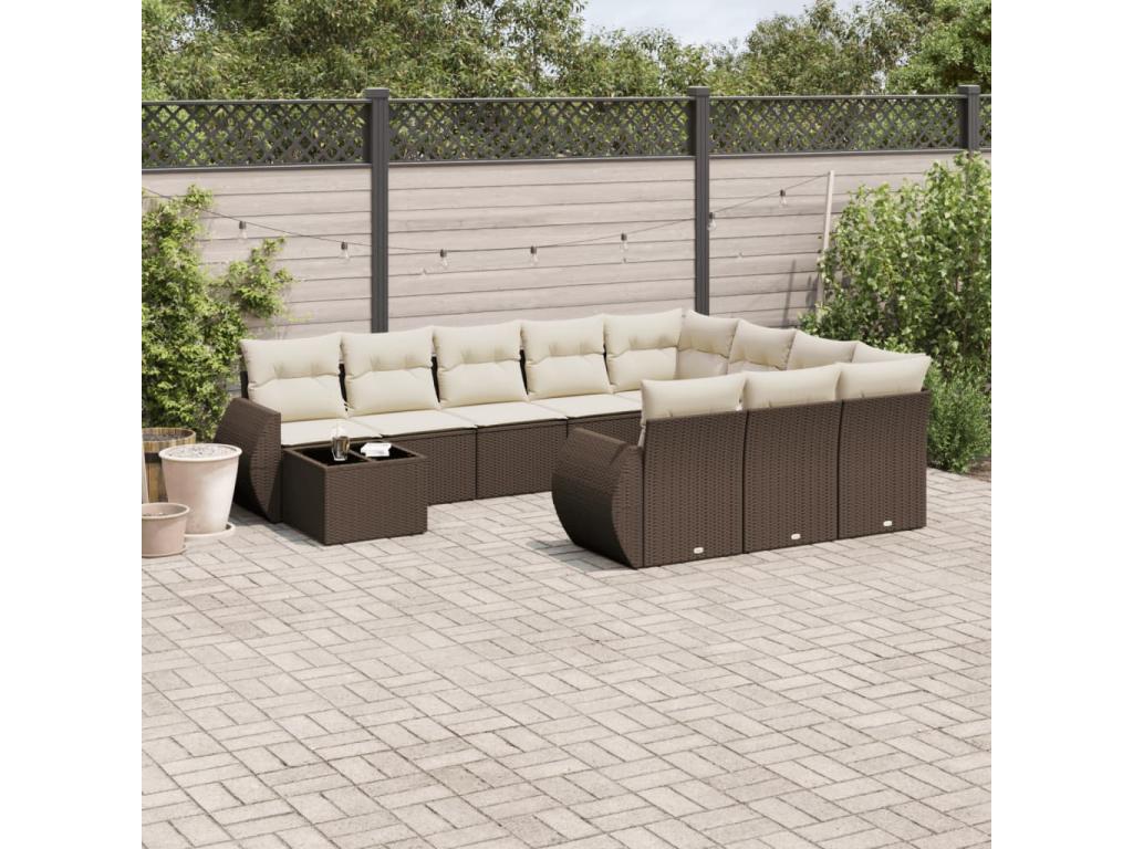 11-piece brown resin wicker garden furniture set and cushions NOAB31115