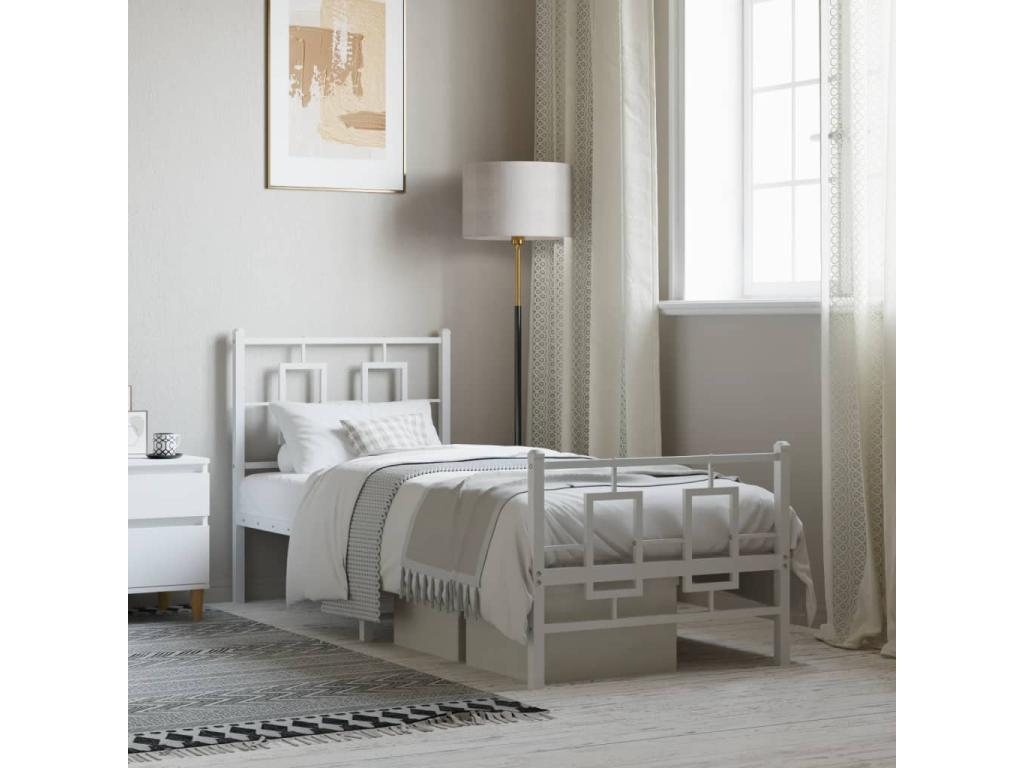 Metal bed frame with white headboard/footboard 75x190 cm MTPO33244
