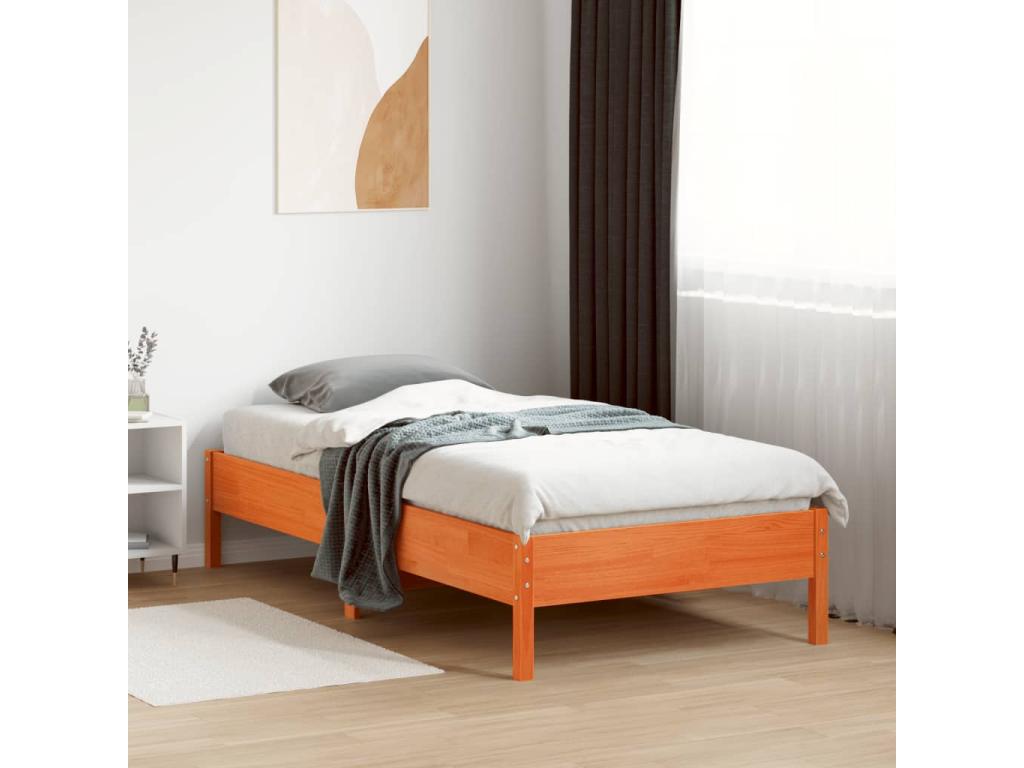 Brown wax bed frame 90x190 solid pine wood KVAP19934