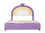 Children's Bed, Upholstered Bed 140x200, Hydraulic Bed, Youth Bed with Domopure Slatted Base and Height-Adjustable Headboard, Light Purple PU Leather KTXS42488