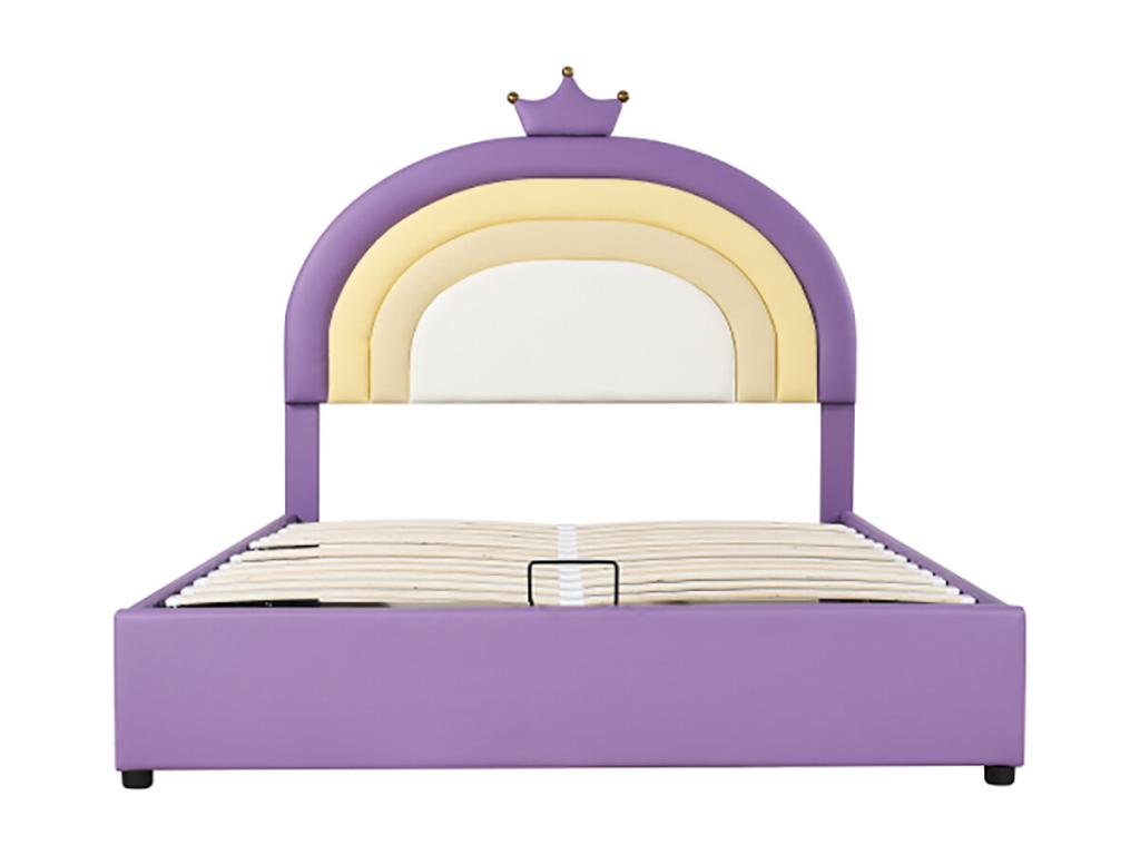 Children's Bed, Upholstered Bed 140x200, Hydraulic Bed, Youth Bed with Domopure Slatted Base and Height-Adjustable Headboard, Light Purple PU Leather KTXS42488