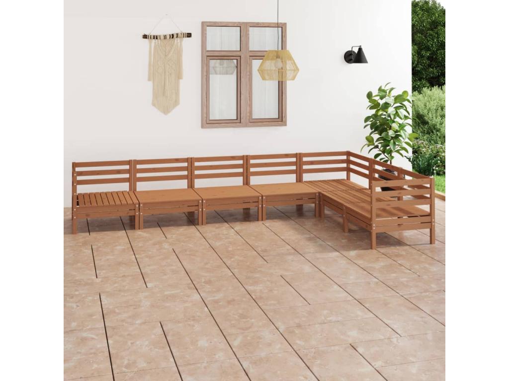 7-piece garden furniture set, solid pine wood, honey brown, OBZY44478