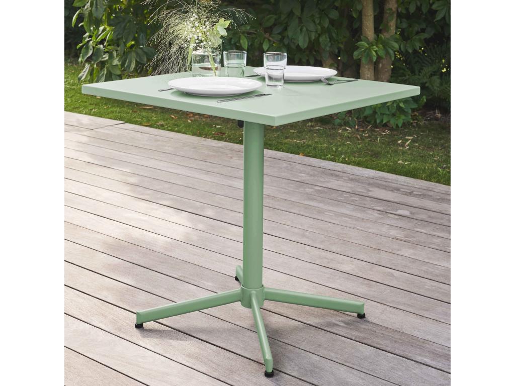 Garden table and 4 chairs in sage green metal - Domopure CIMM78279