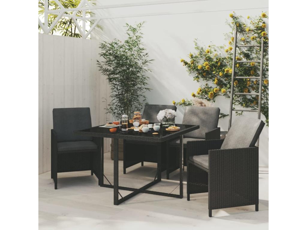 5-Piece Garden Dining Set and Cushions, Black Wicker Resin, XLUB15589