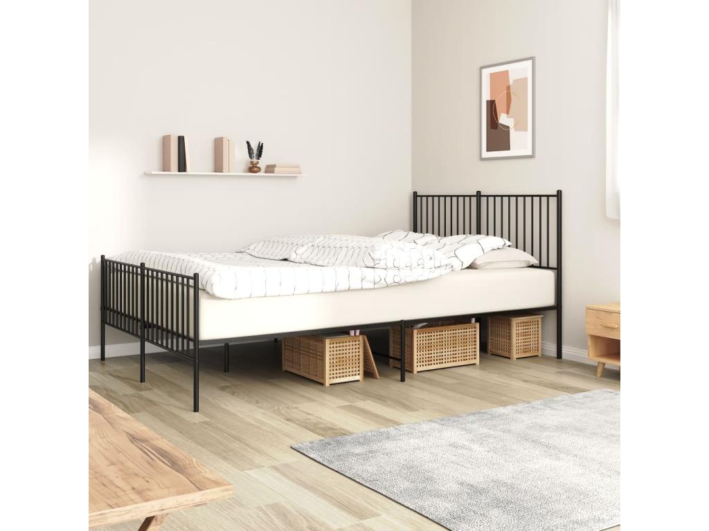 Metal bed frame with headboard/footboard, black, 150x200 cm AVGF31157