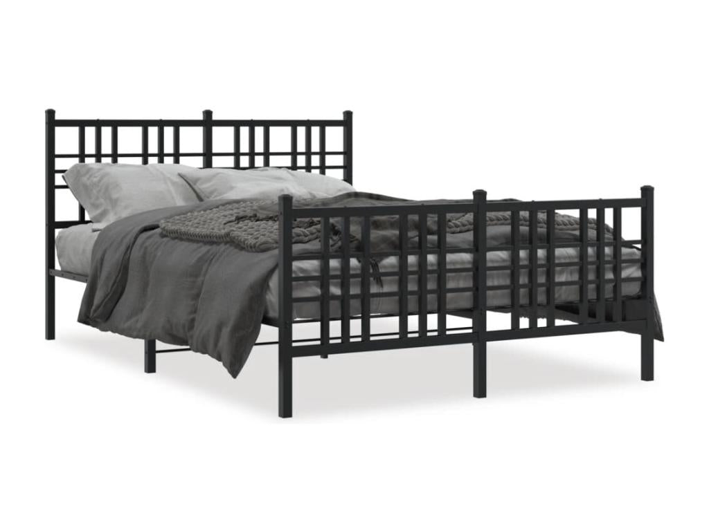 Metal bed frame with headboard and footboard, black, 137x190 cm, CLOG45366