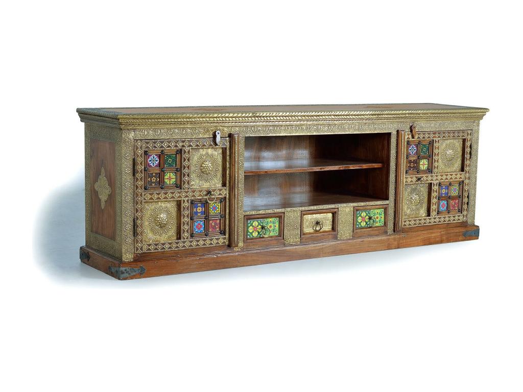Handmade TV stand with tile details - Marrón. Giner y Colomer. 60x40x180 RWBB59527