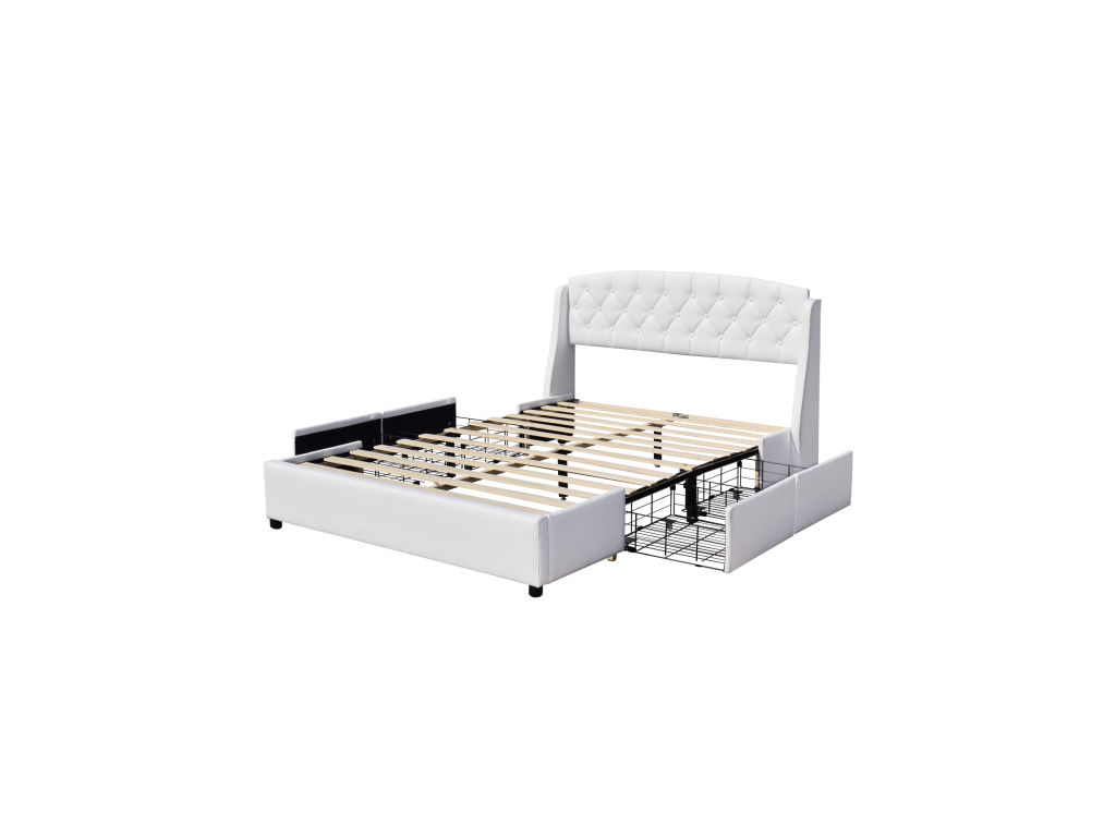 Domopure - Sturdy and Comfortable 120x190 Bed with Slatted Base, 4 Drawers, White Headboard, 4cm Legs - 13 NGAX16649