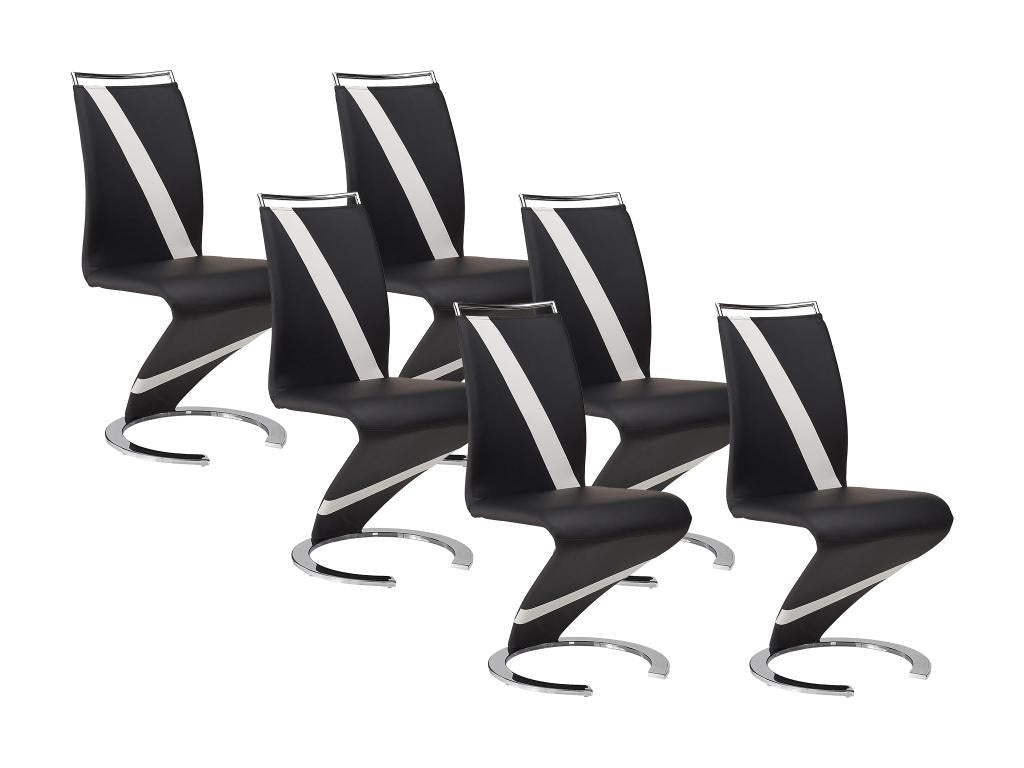 Set of 6 Domopure chairs - Black/white faux leather YIDI79061
