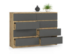 Decohaute K140 Oak Chest of Drawers, 138 cm, 8 Drawers, Graphite Grey Front, 138x40x99 cm, YFHT55099