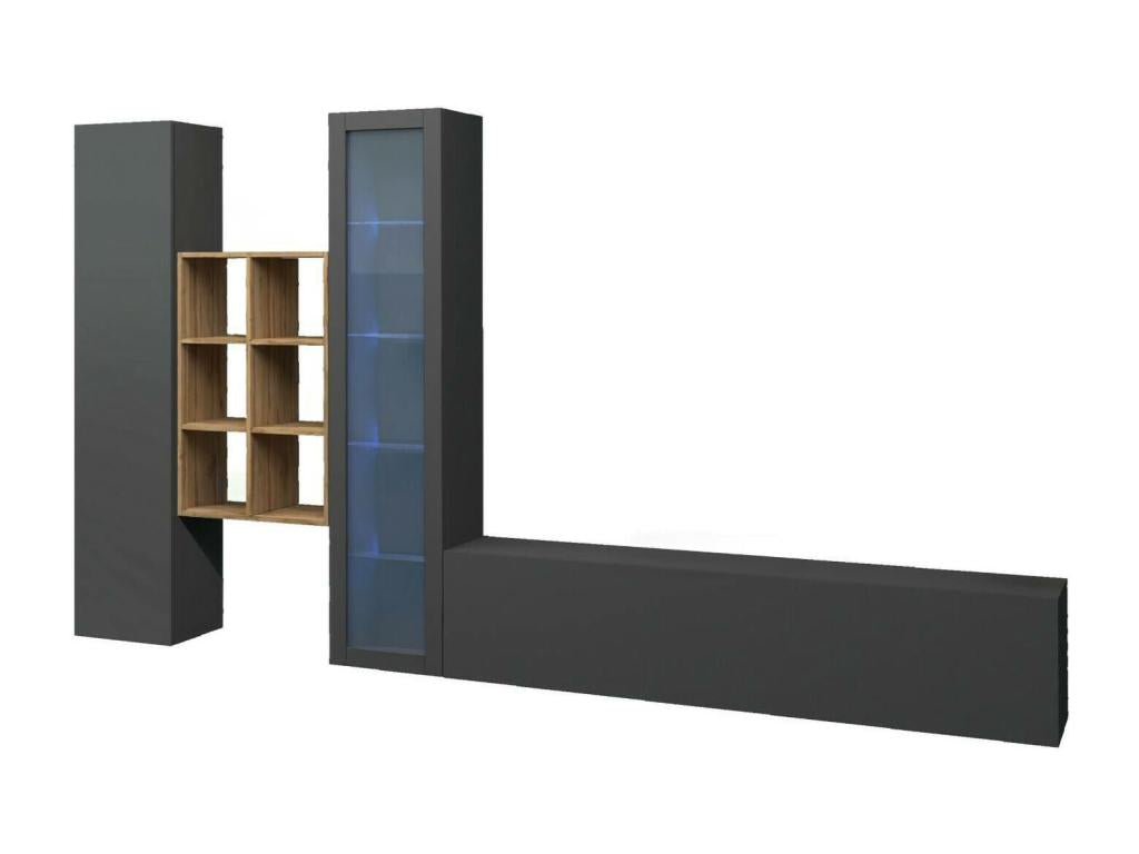 Decohaute wall-mounted TV unit with 3 doors. Versatile living room furniture with display cabinet and Decohauteère LED lighting. Made in Italy. 320x30x180 cm. Anthracite MXHE03602