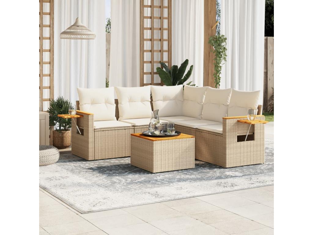 Garden furniture set with cushions, 6 pieces, beige woven resin, NCHH88415