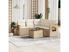 Garden furniture set with cushions, 6 pieces, beige woven resin, NCHH88415