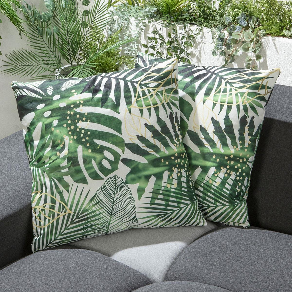 2 Green Monstera Leaves Garden Cushions 45cm