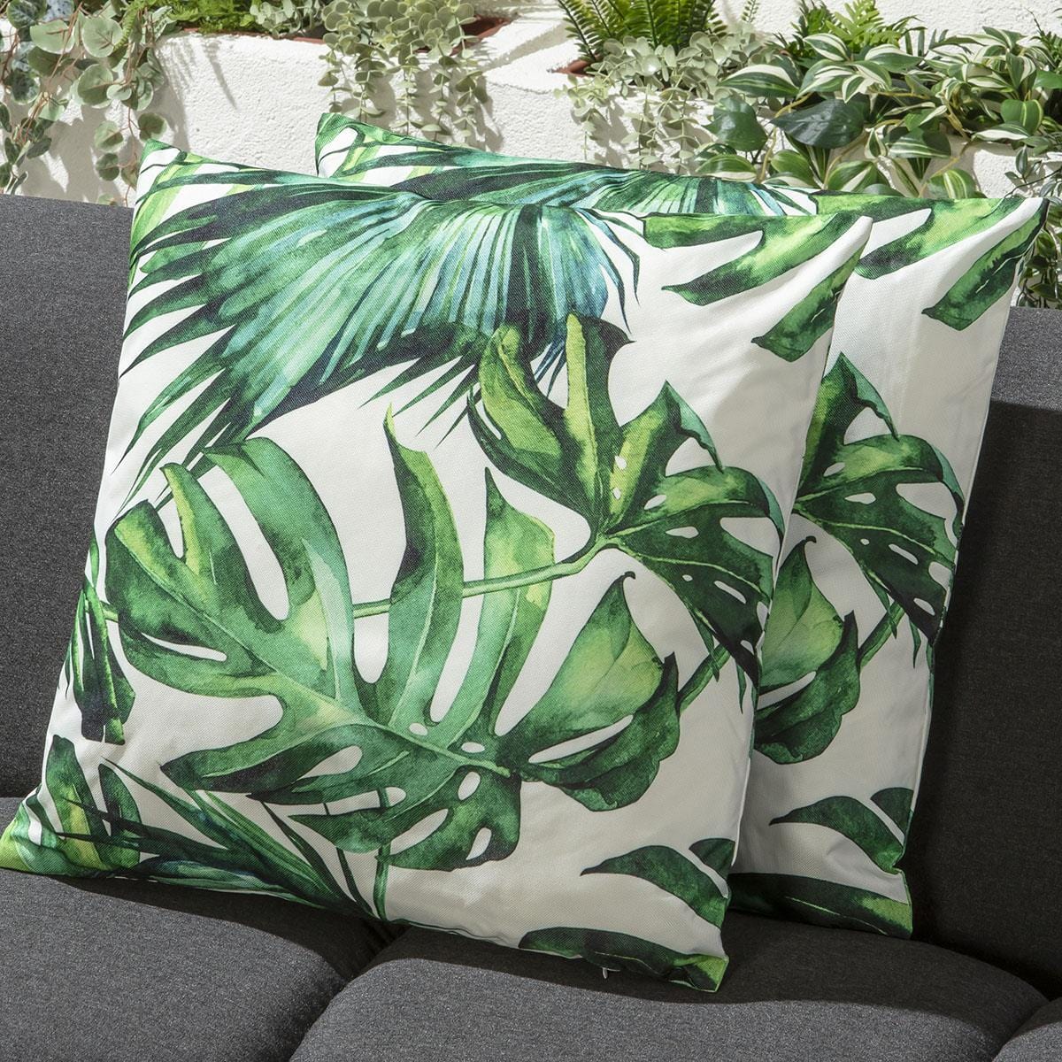 2 Green Monstera Leaves Outdoor Cushions 45cm