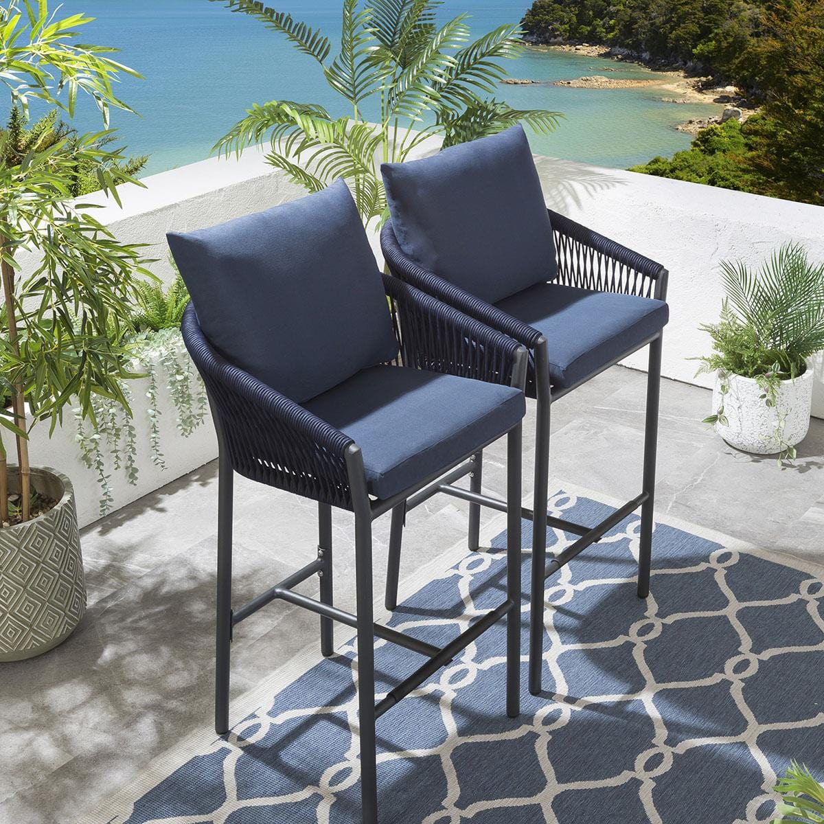 2 Cole Aluminium Outdoor Garden Bar Stools Blue