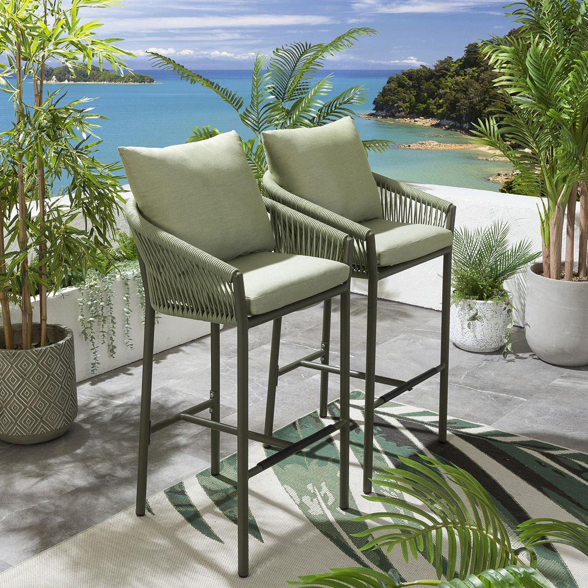 2 Cole Aluminium Outdoor Garden Bar Stools Green
