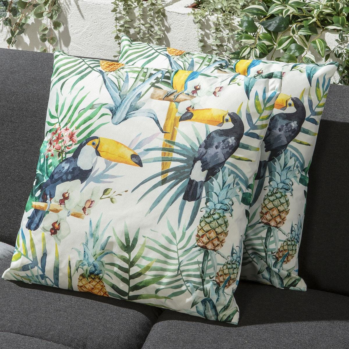 2 Tropical Toucan Outdoor Cushions 45cm