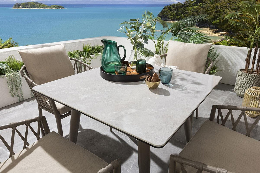 Garden Square Bistro Dining Table | Beige Aluminium & Durable Ceramic Top 90cm × 90cm