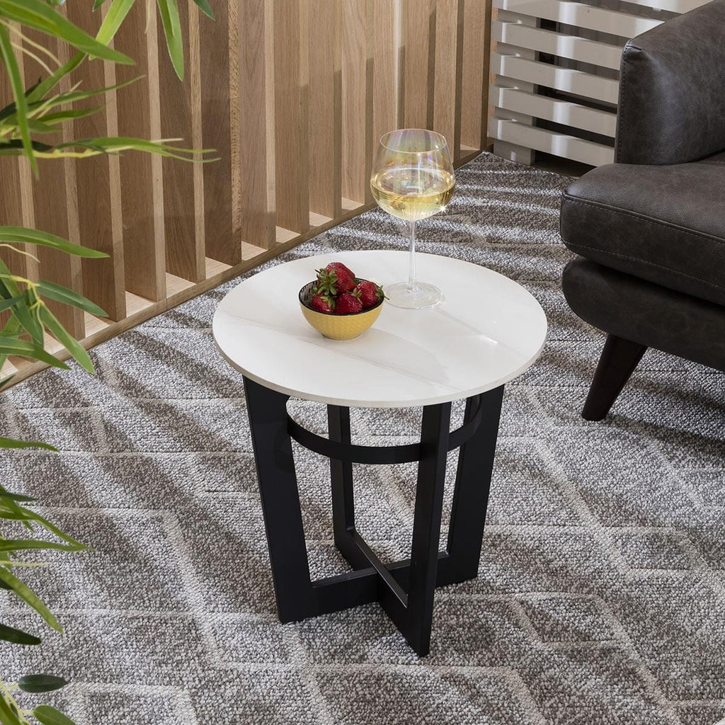 Lena Industrial Round Side Table White