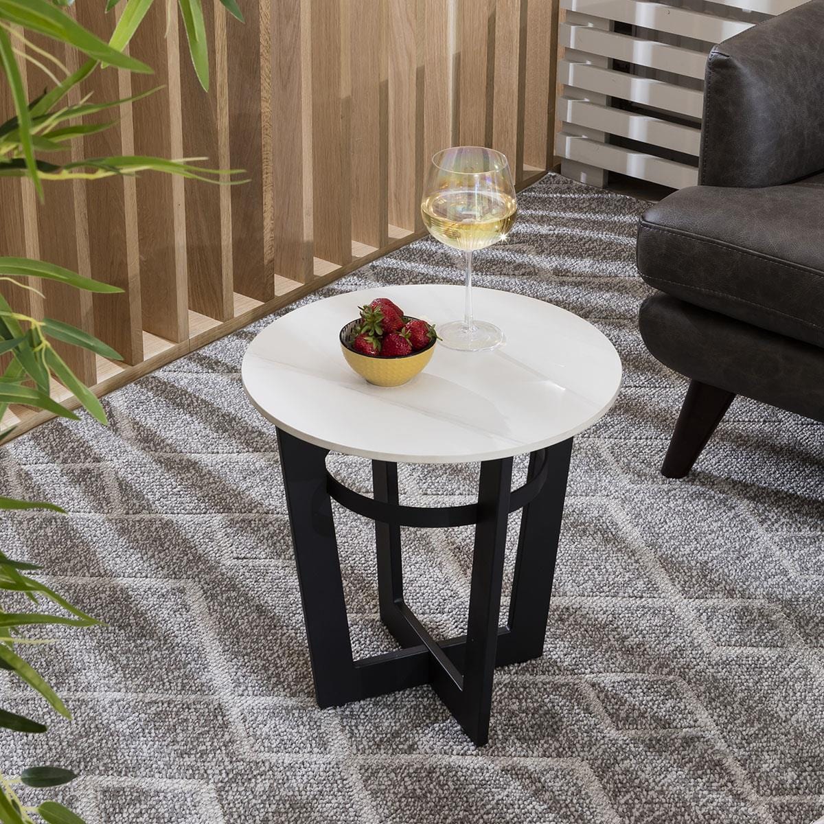 Lena Industrial Round Side Table White