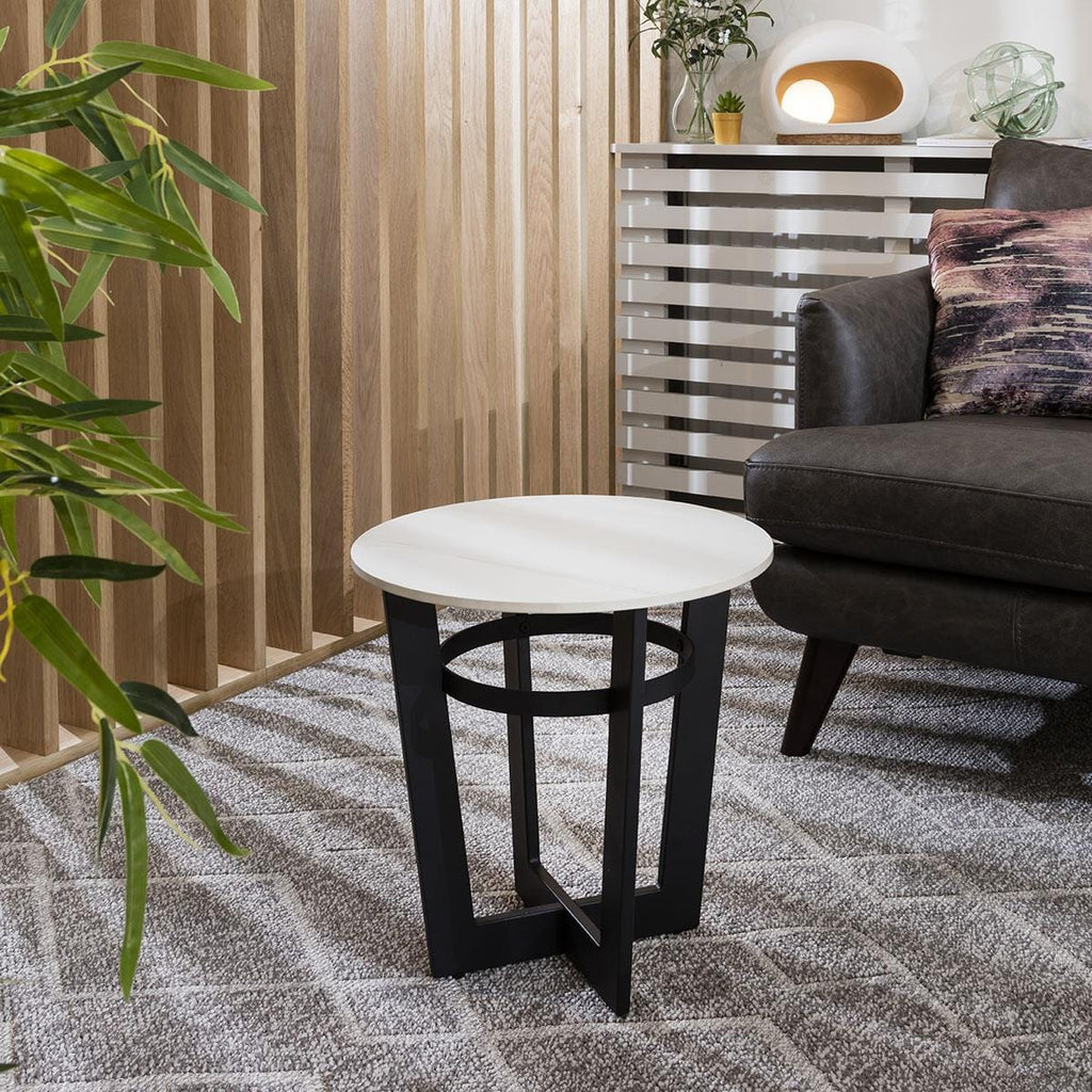 Lena Industrial Round Side Table White