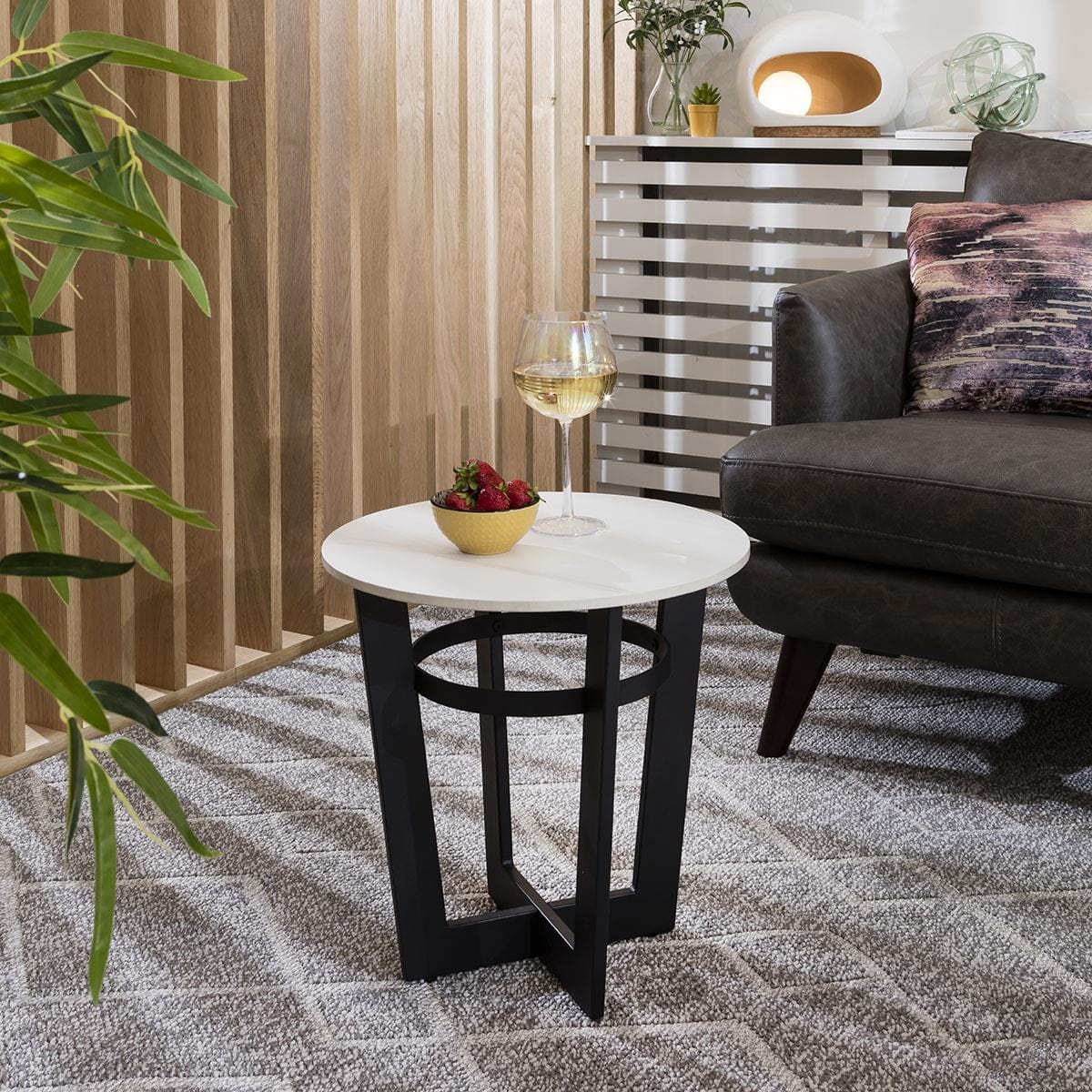 Lena Industrial Round Side Table White