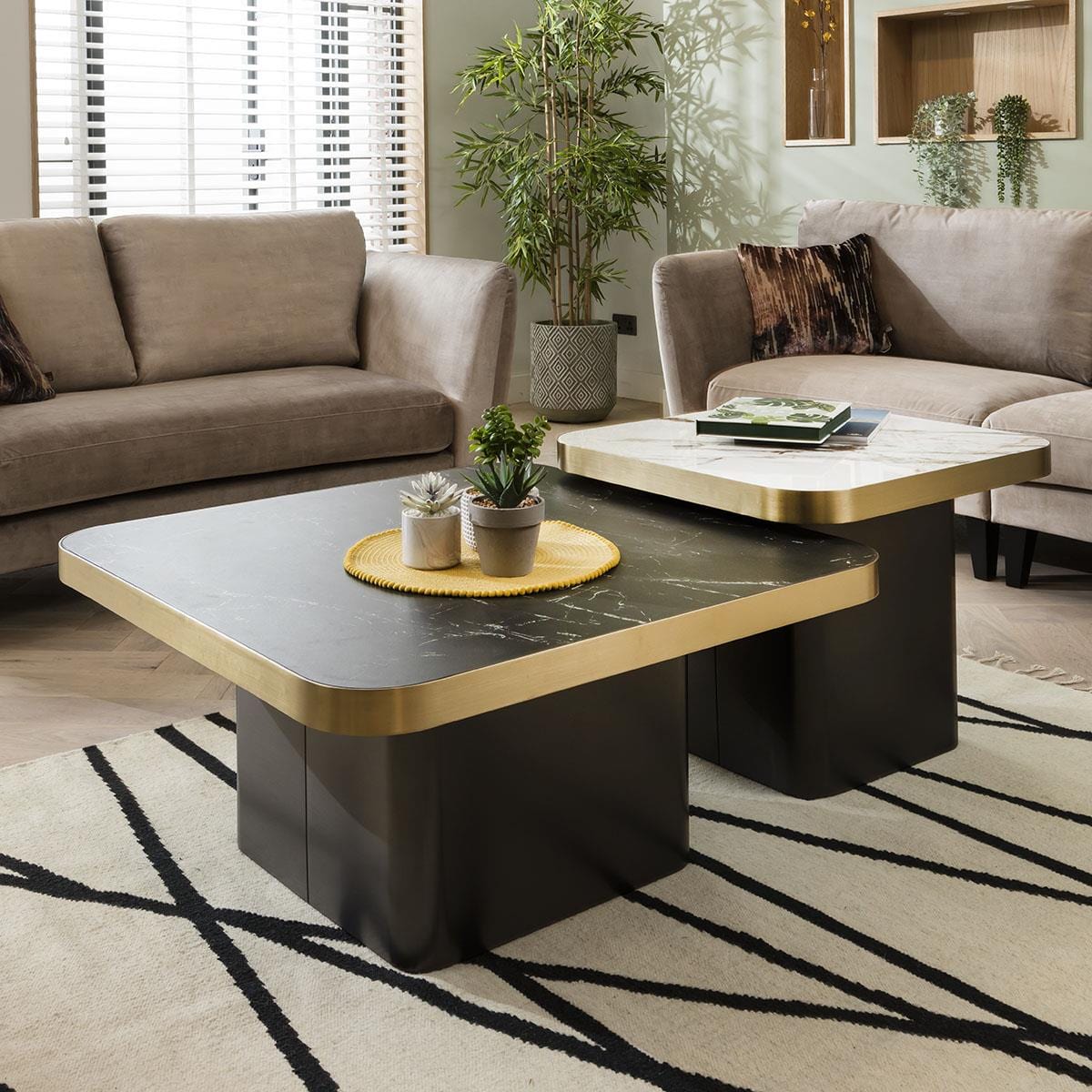 ExDispaly Luxurious Ceramic Marble Side Lamp Table with Metal Trim - White & Gold 65cm Square (Copy)