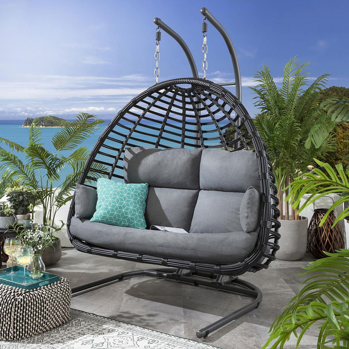 Bali Double Hanging Egg Chair Grey