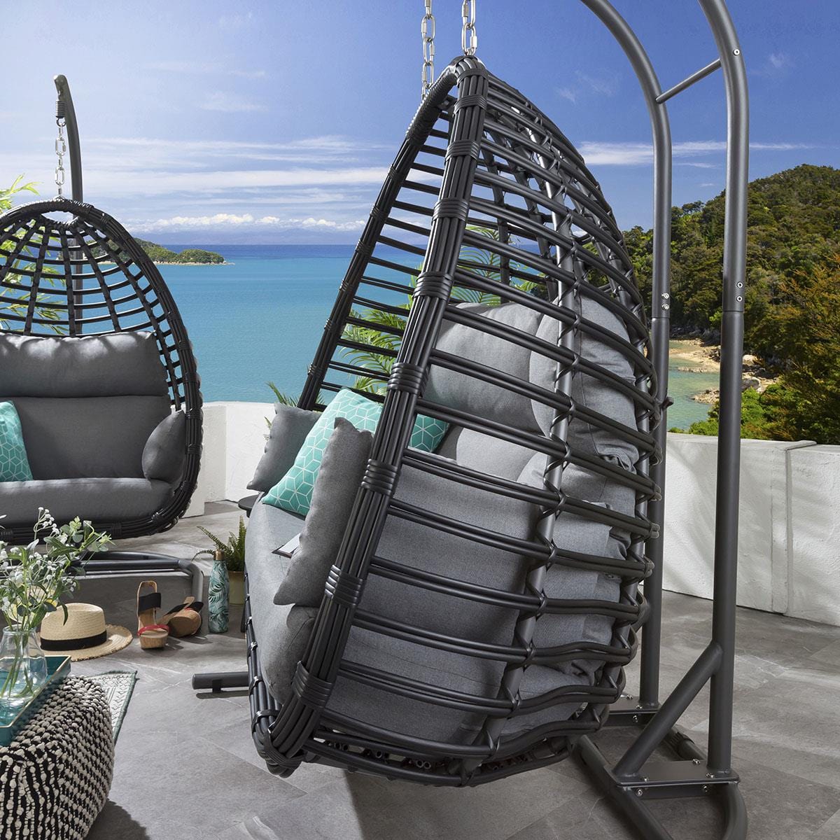 Bali Double Hanging Egg Chair Grey