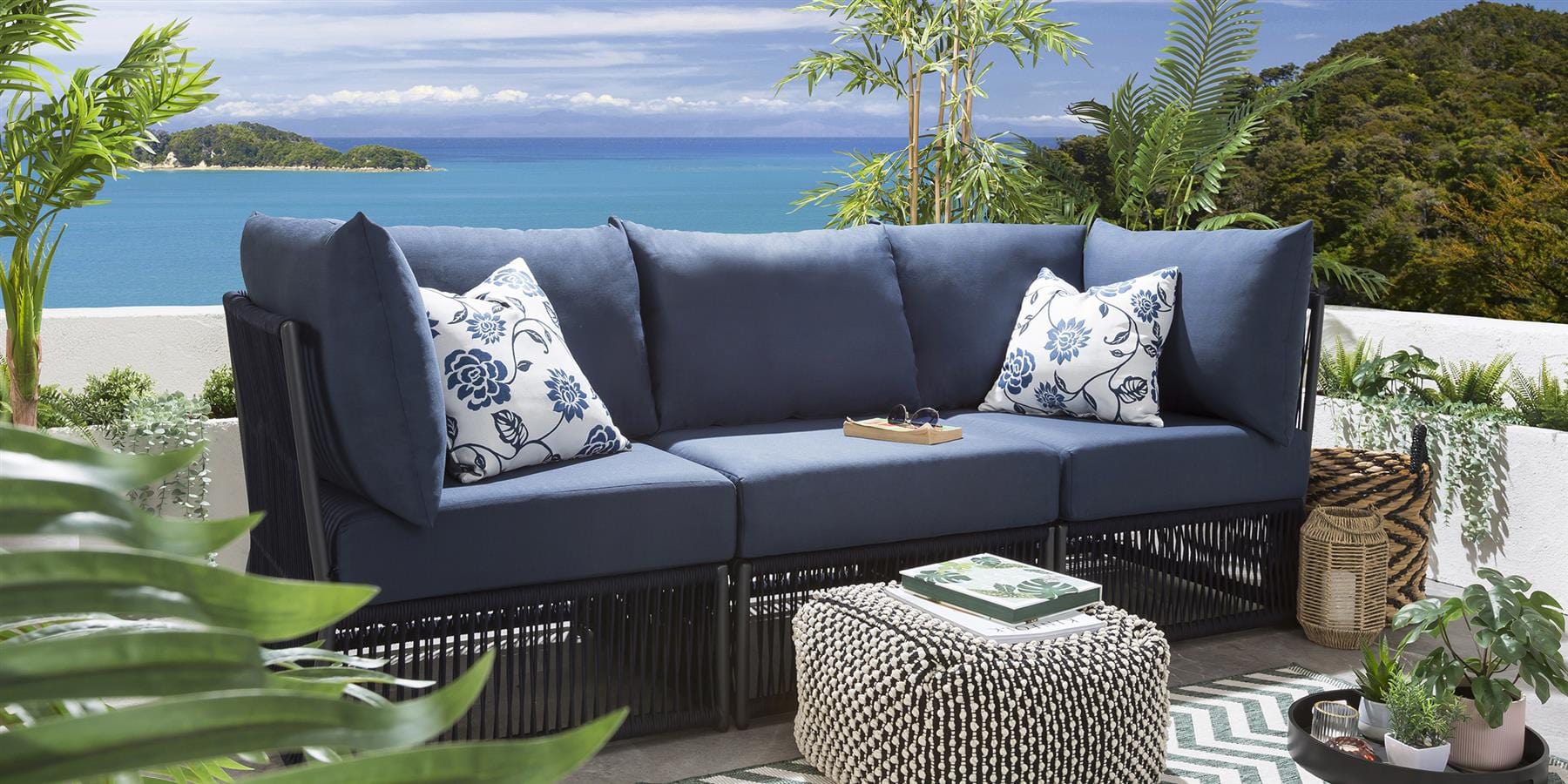 Cole Modular Garden Sofa Set Blue 218x74cm S3