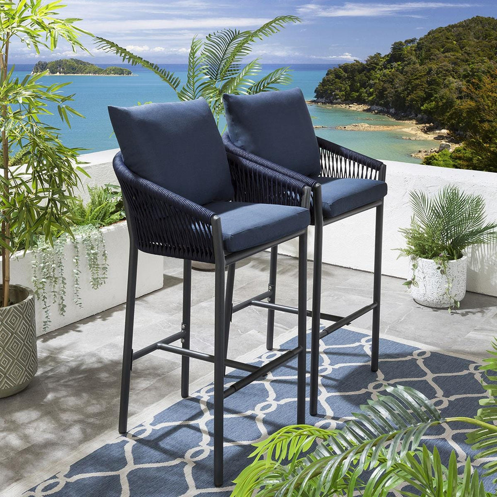 Cole 2 Seater Ceramic Outdoor Garden Bar Set Blue & Charcoal