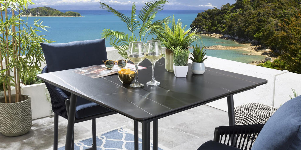 Cole 2 Seater Ceramic Outdoor Garden Bar Set Blue & Charcoal