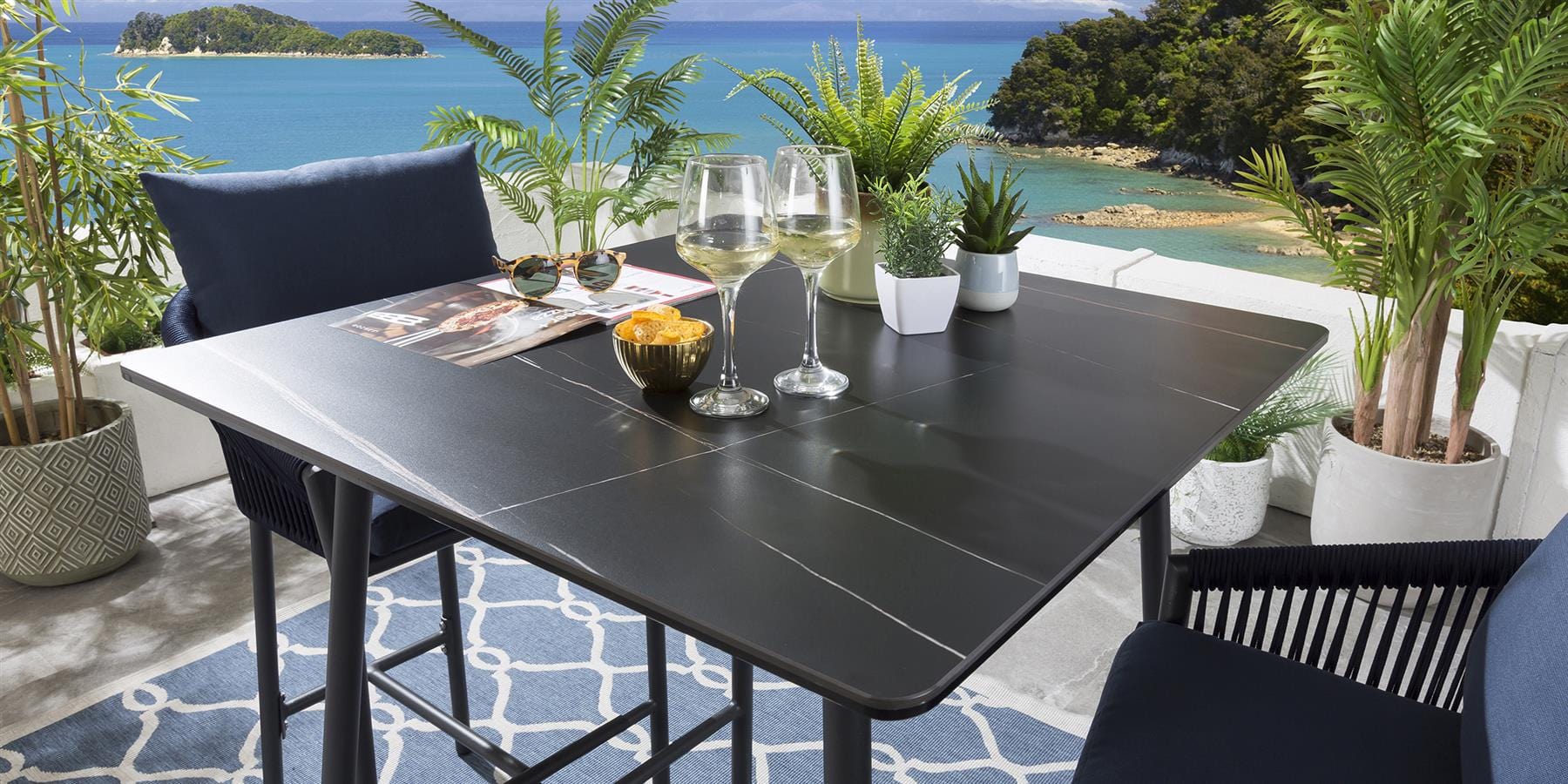 Cole 2 Seater Ceramic Outdoor Garden Bar Set Blue & Charcoal