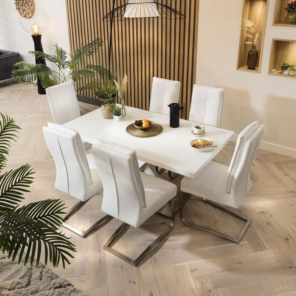 Modern Dining Table White glass Top / White Gloss X Base 1600 x 900mm