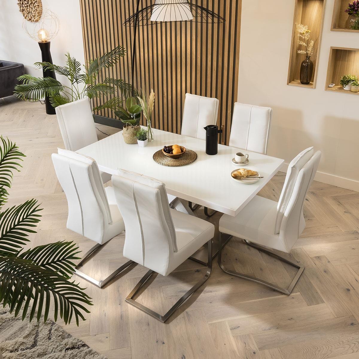 Modern Dining Table White glass Top / White Gloss X Base 1600 x 900mm