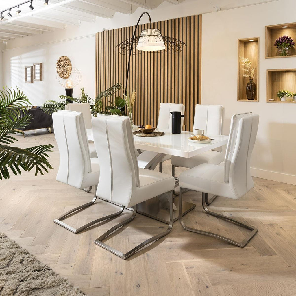 Modern Dining Table White glass Top / White Gloss X Base 1600 x 900mm