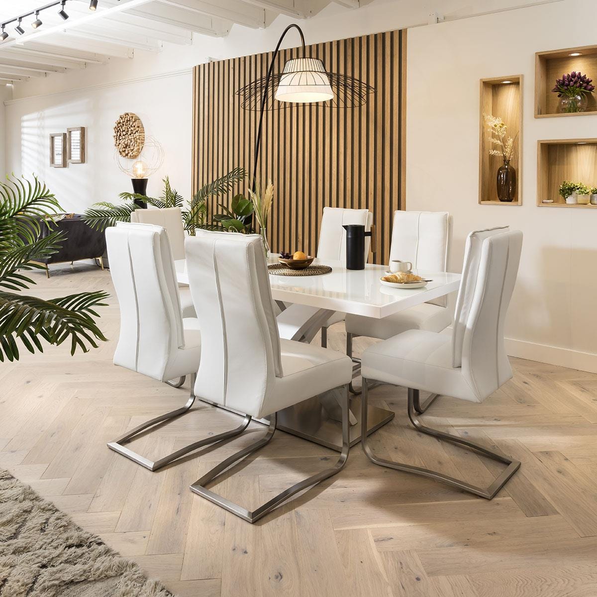 Modern Dining Table White glass Top / White Gloss X Base 1600 x 900mm