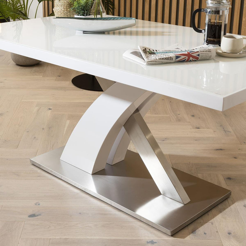 Modern Dining Table White glass Top / White Gloss X Base 1600 x 900mm
