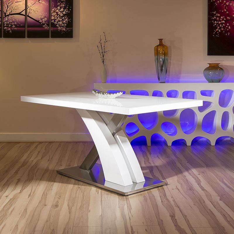 Modern Dining Table White glass Top / White Gloss X Base 1600 x 900mm