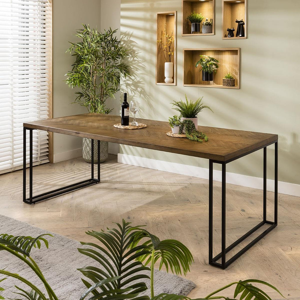 ExDisplay Gemini 8 Seat Solid Parquet Wooden Dining Table 220cm