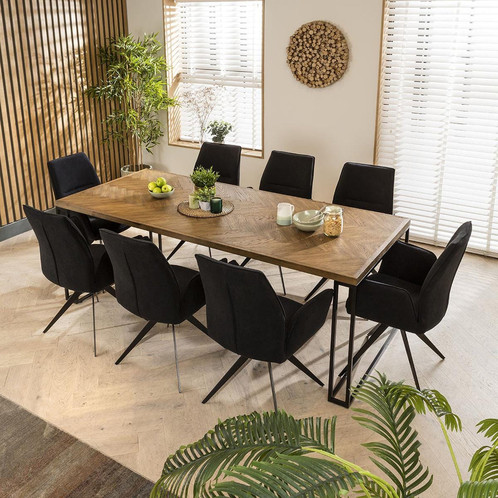 ExDisplay Gemini 8 Seat Solid Parquet Wooden Dining Table 220cm