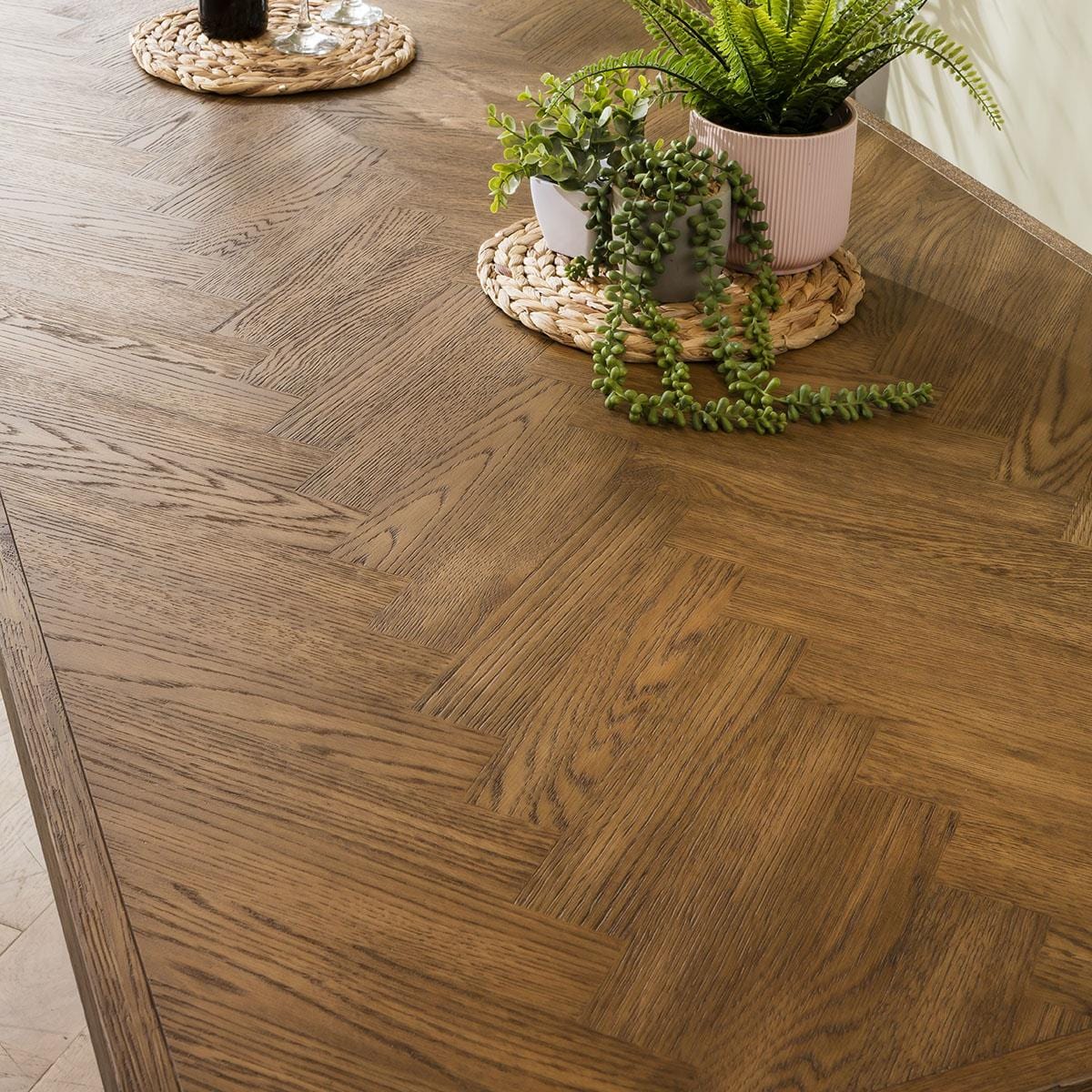 ExDisplay Gemini 8 Seat Solid Parquet Wooden Dining Table 220cm