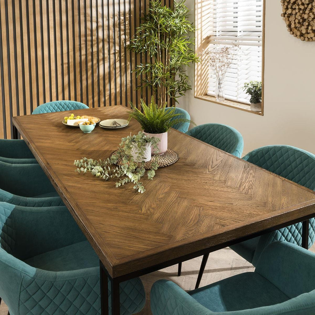 ExDisplay Gemini 8 Seat Solid Parquet Wooden Dining Table 220cm