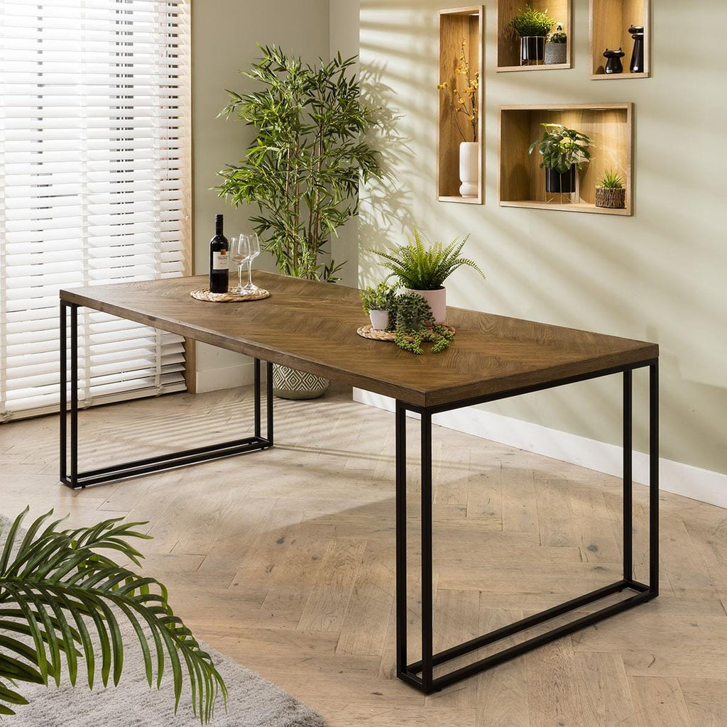 ExDisplay Gemini 8 Seat Solid Parquet Wooden Dining Table 220cm