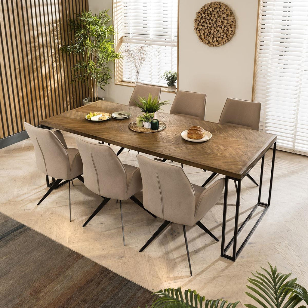 ExDisplay Gemini 8 Seat Solid Parquet Wooden Dining Table 220cm