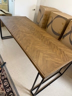 ExDisplay Gemini 8 Seat Solid Parquet Wooden Dining Table 220cm