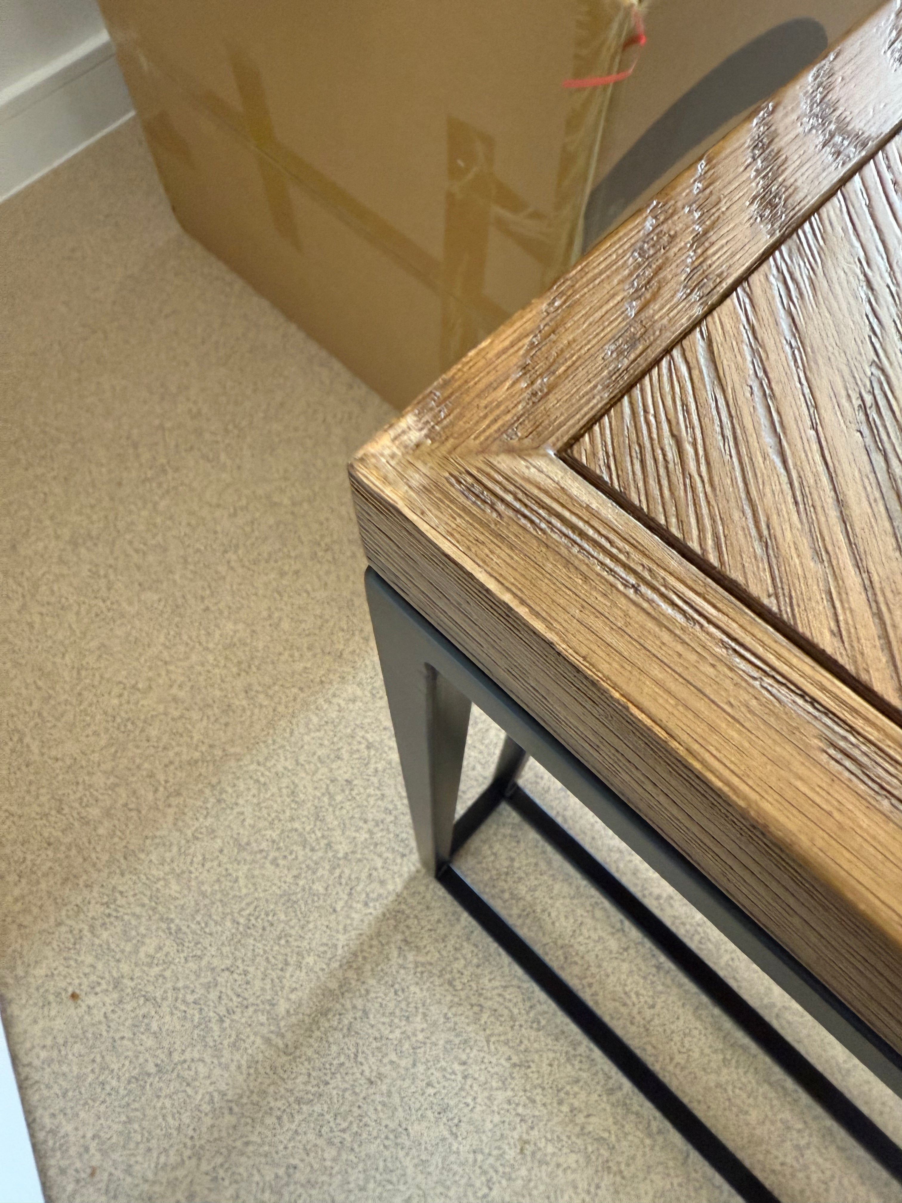 ExDisplay Gemini 8 Seat Solid Parquet Wooden Dining Table 220cm